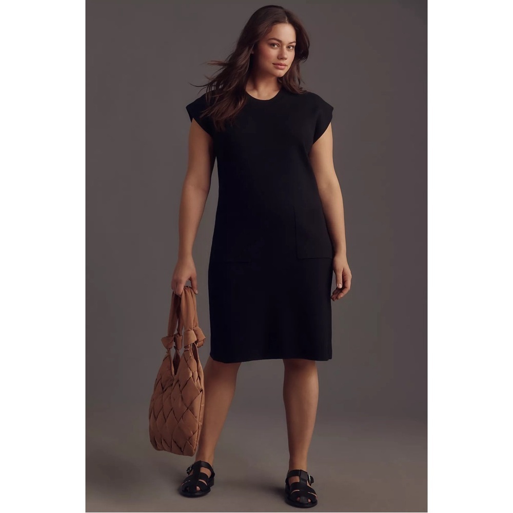 Anthropologie Maeve Black Muscle Column Midi Sweater Dress 2X Sleeveless Stretch